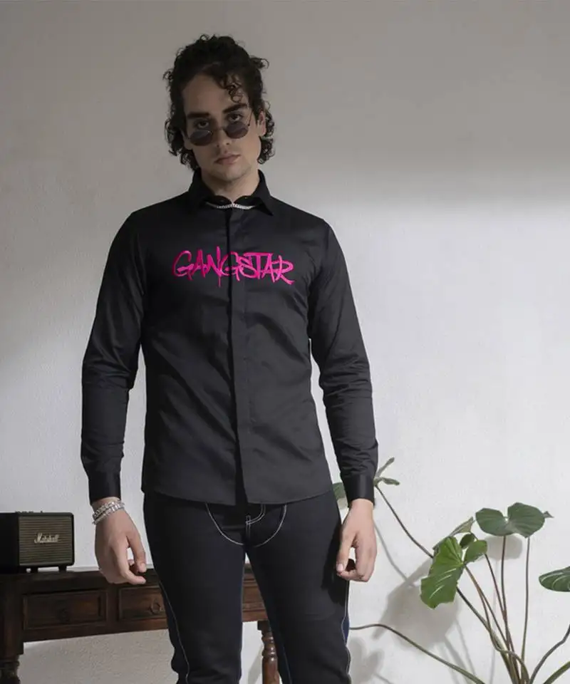 Men’s black printed cotton shirt