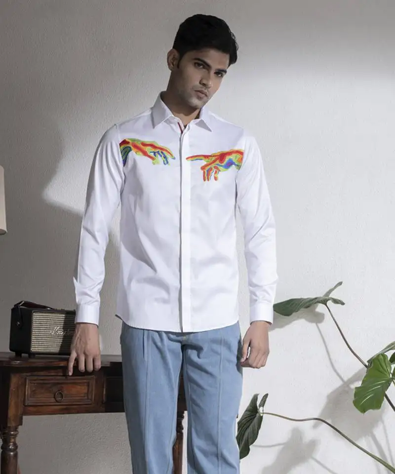 Men’s white cotton printed shirt