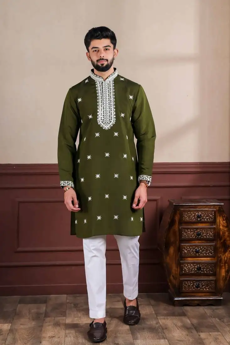 Designer embroidery work graceful partywear mahendi kurta payjama for men's