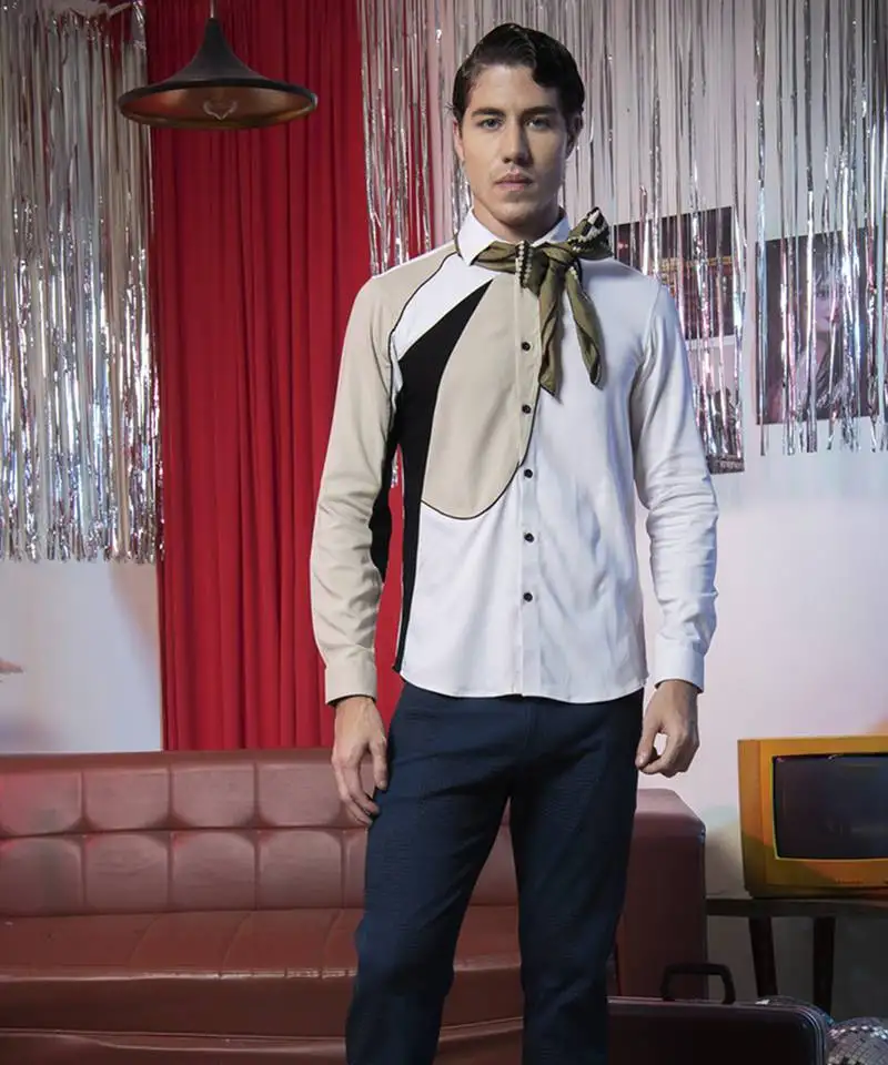 White and beige plain viscose men's shirt