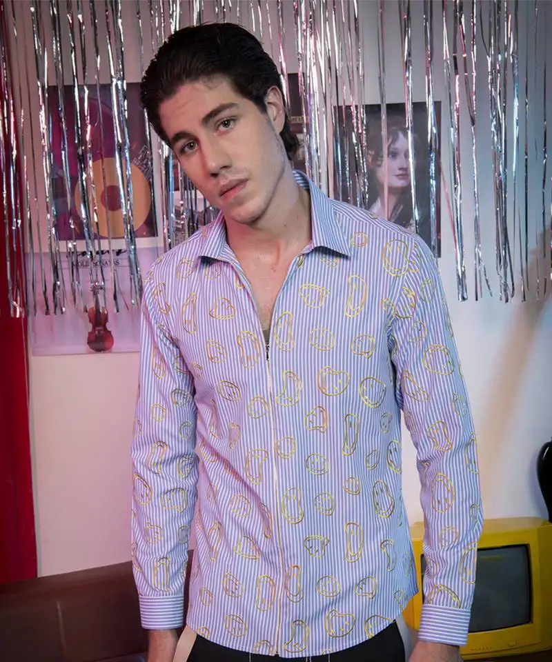 Men’s blue printed cotton shirt