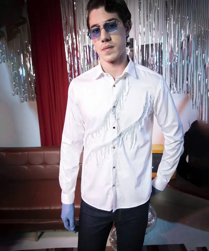 White plain cotton men's shirt contemporary style