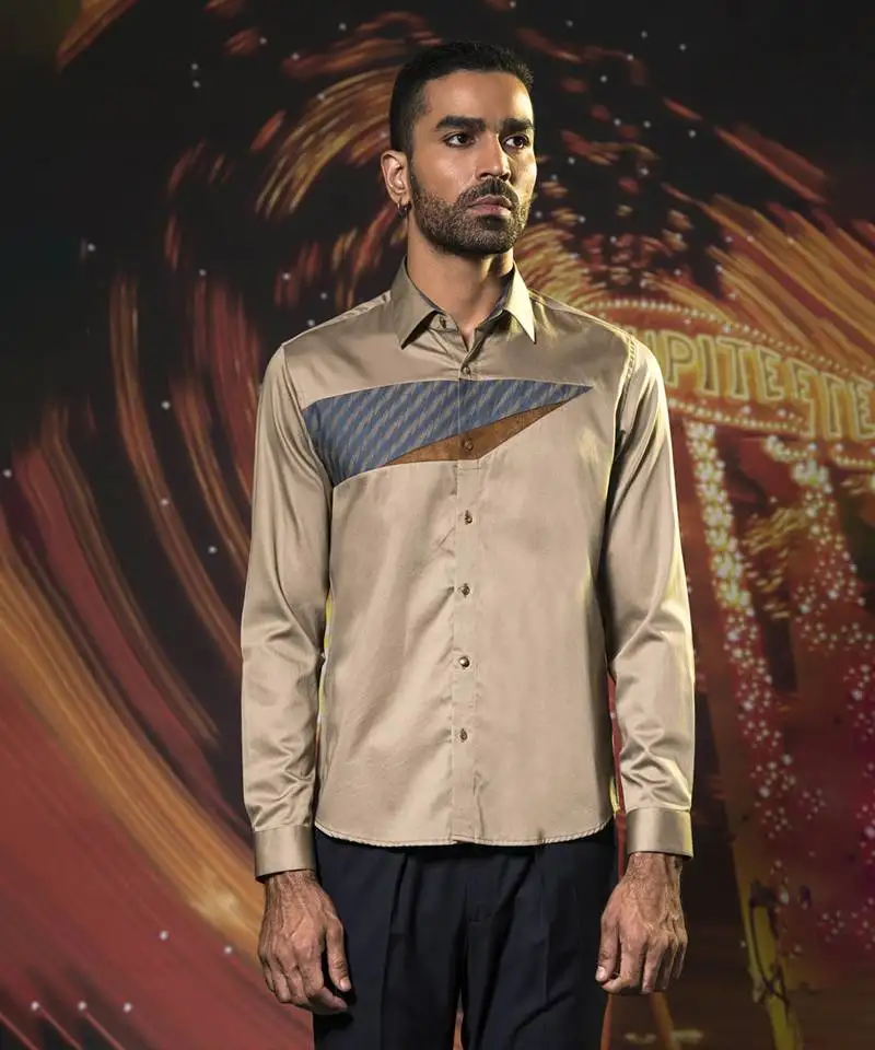 Brown plain cotton men's shirt