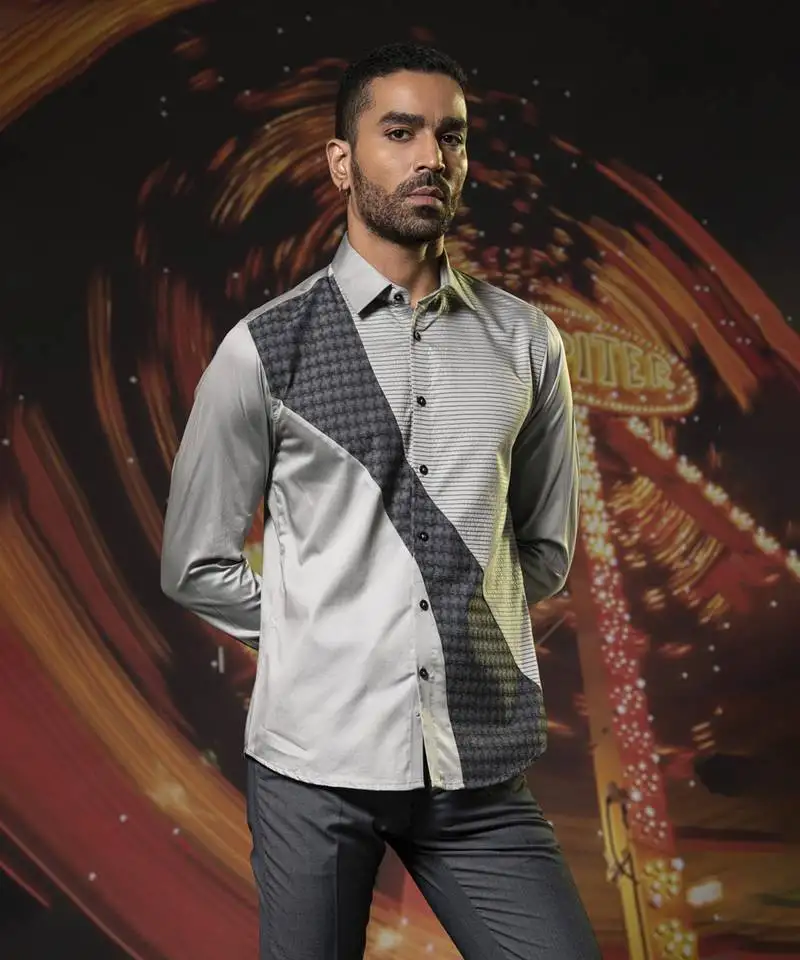 Grey printed cotton men's shirt