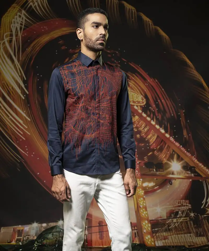 Blue printed cotton men's shirt