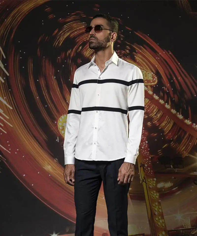 White plain cotton men's shirt with black stripes