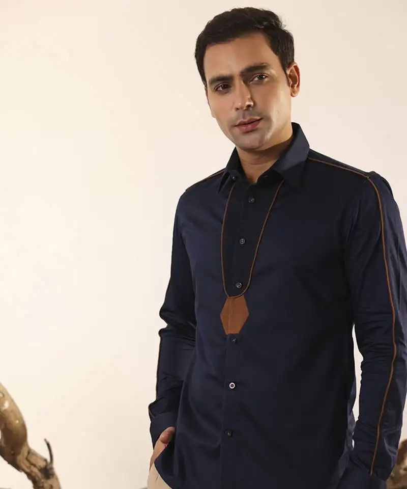 Dark blue plain cotton men's shirt