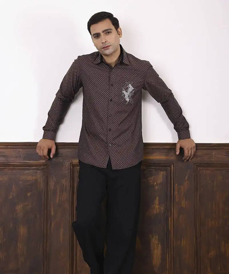 Brown plain giza cotton men's shirt