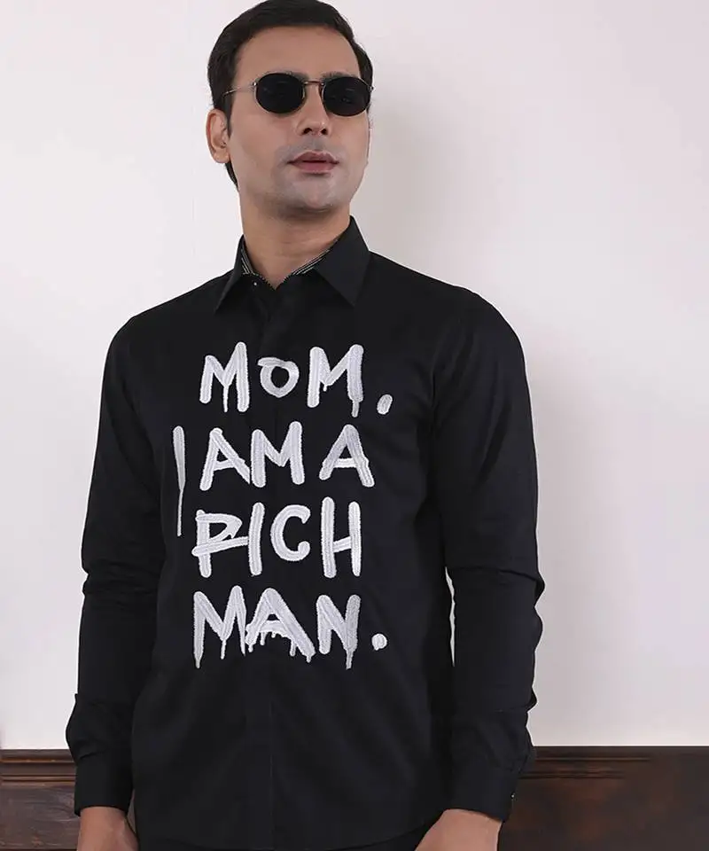 Black plain cotton men's shirt