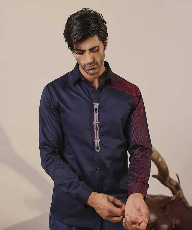 Navy blue plain cotton men's shirt