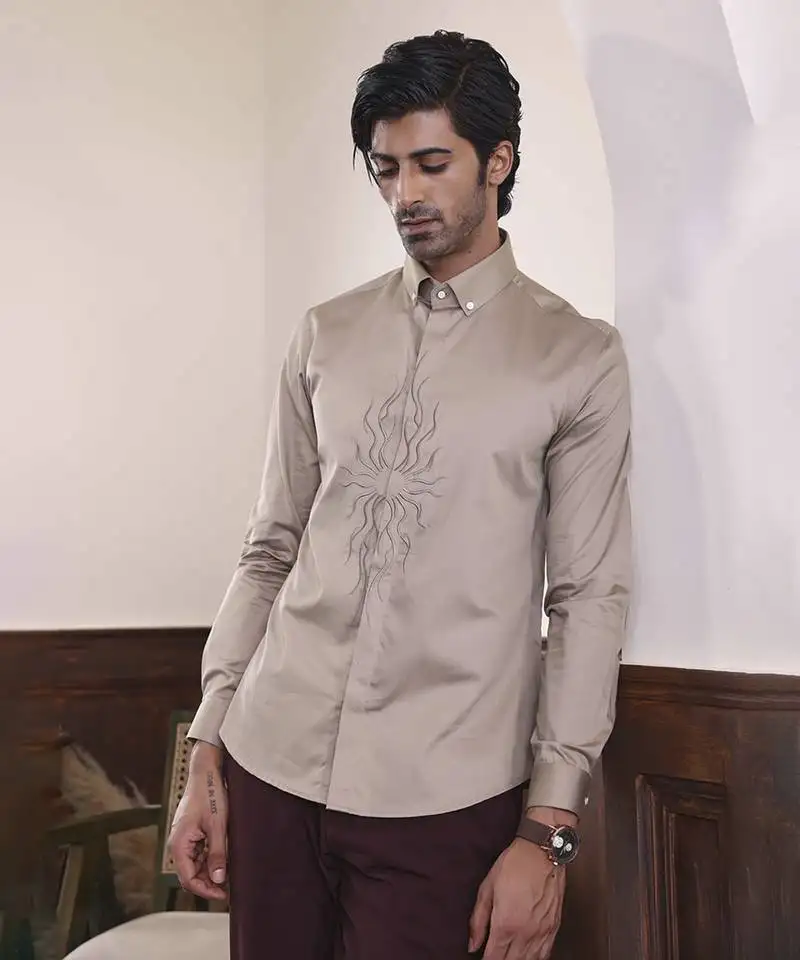 Brown plain cotton men's dune shirt