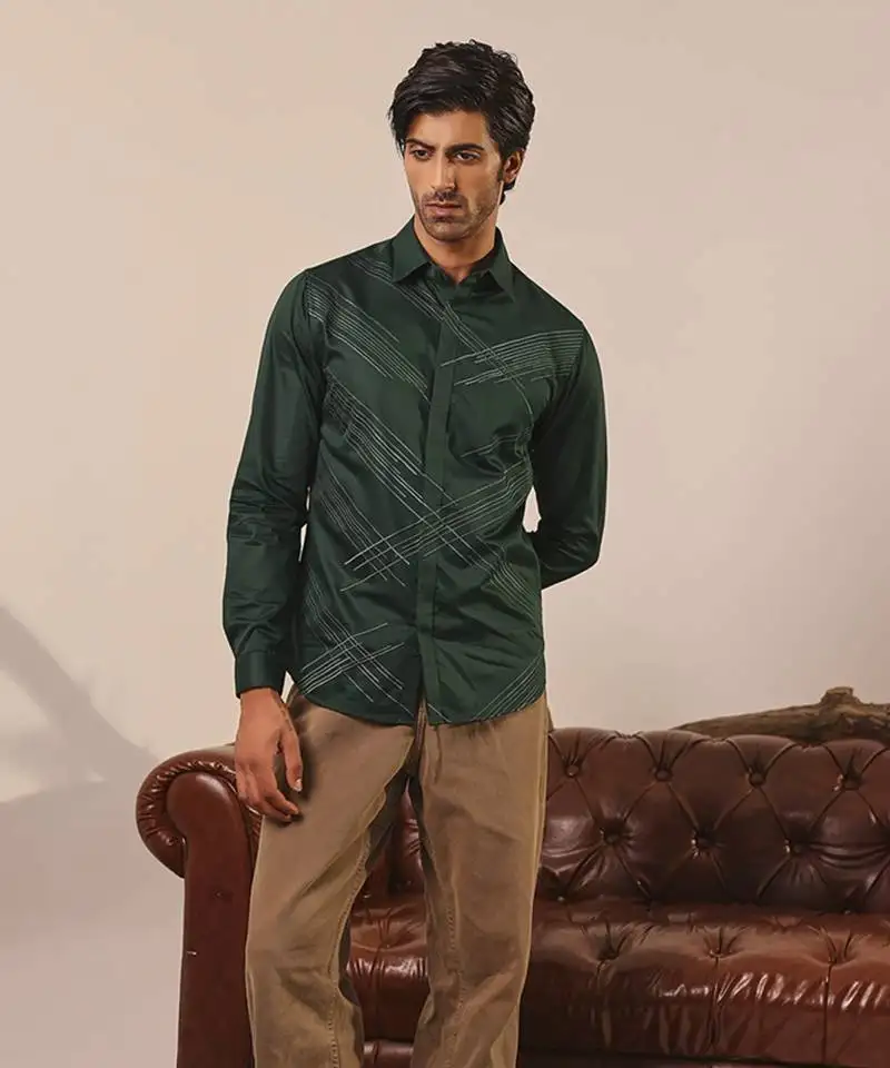 Green plain cotton men's shirt