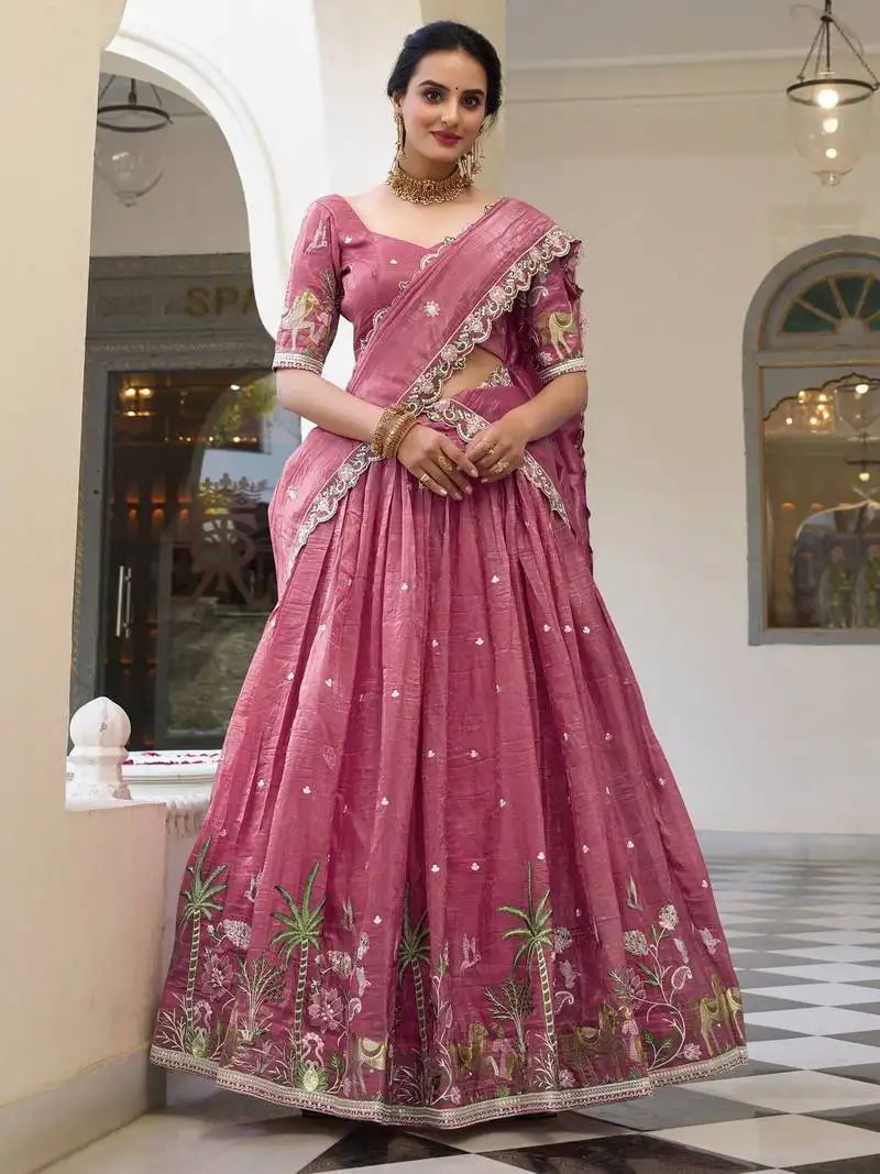 Pink sequins festival wear lehenga choli with dupatta