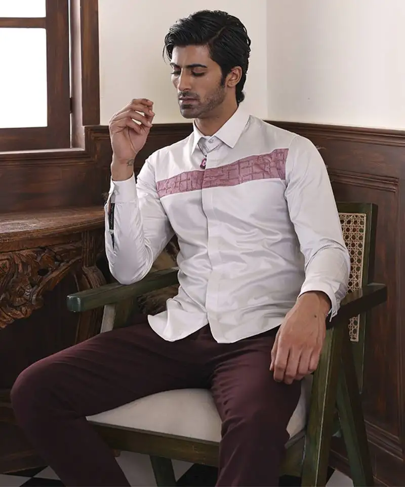 Off-white plain cotton men's shirt