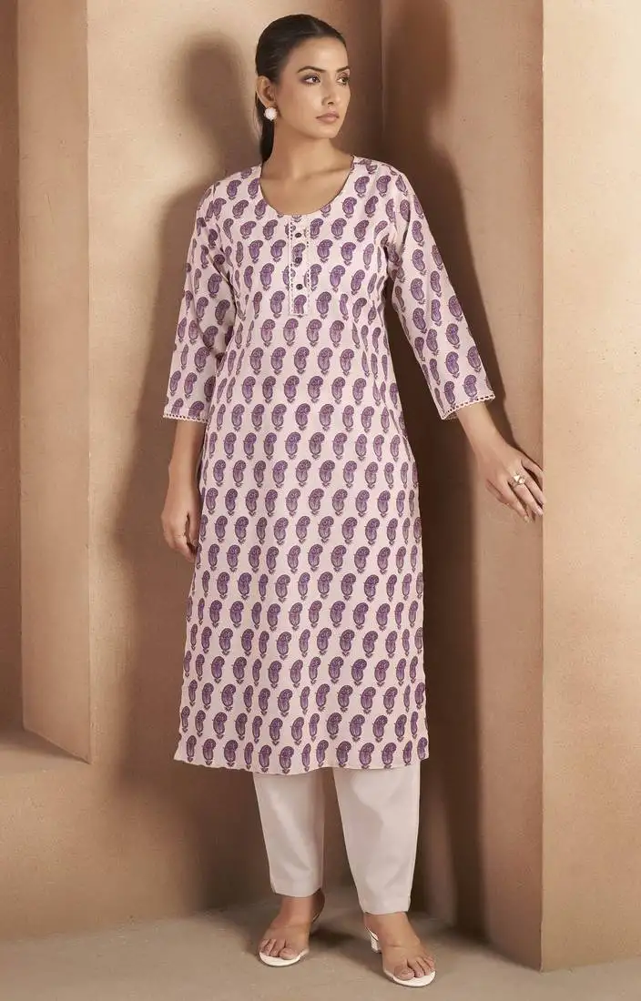 Wine pure cotton paisley printed kurta for women