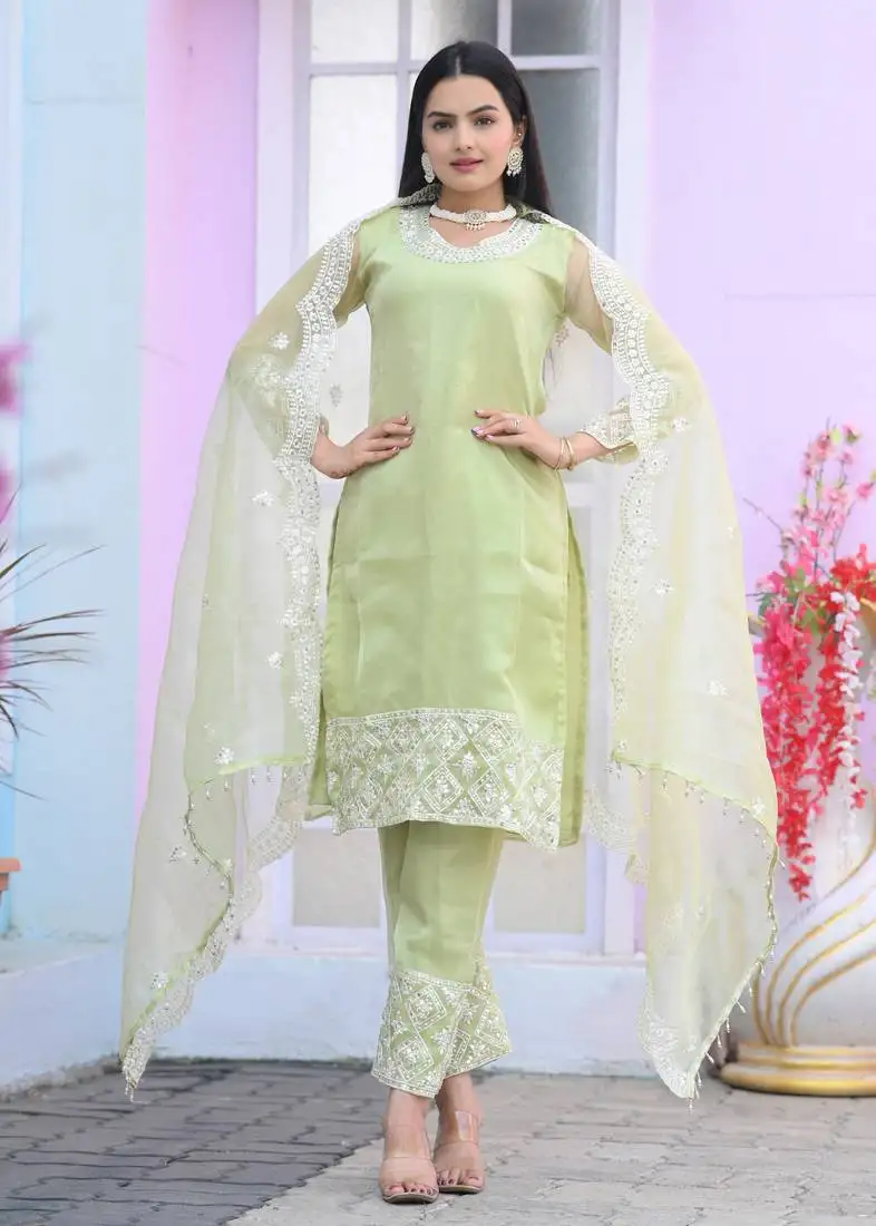 Pista colour organza silk heavy embroidery work fully stitched salwar suit