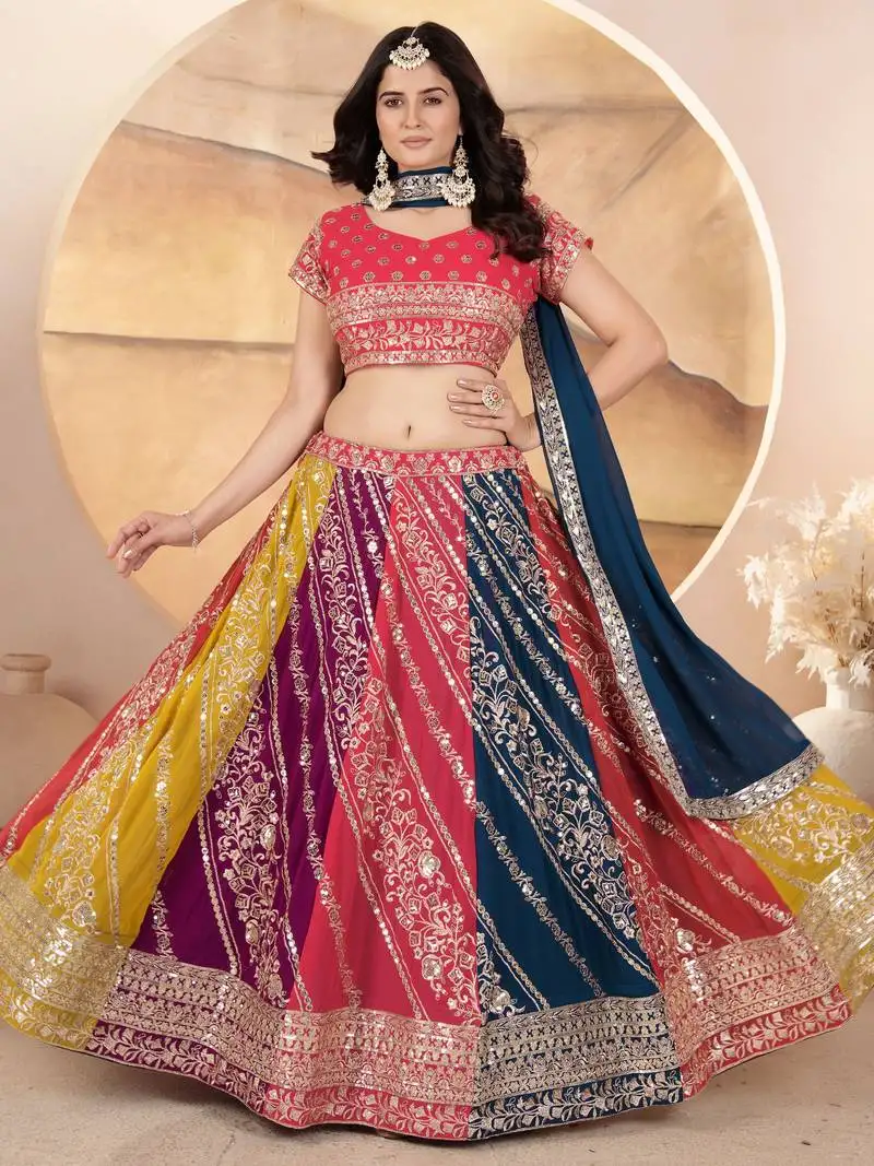 Multi-color sequins georgette lehenga choli with dupatta