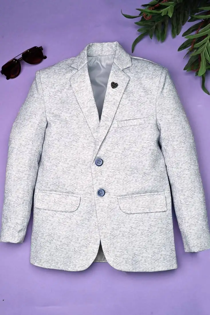 Boys lycra blend full sleeves heathered printed blazer