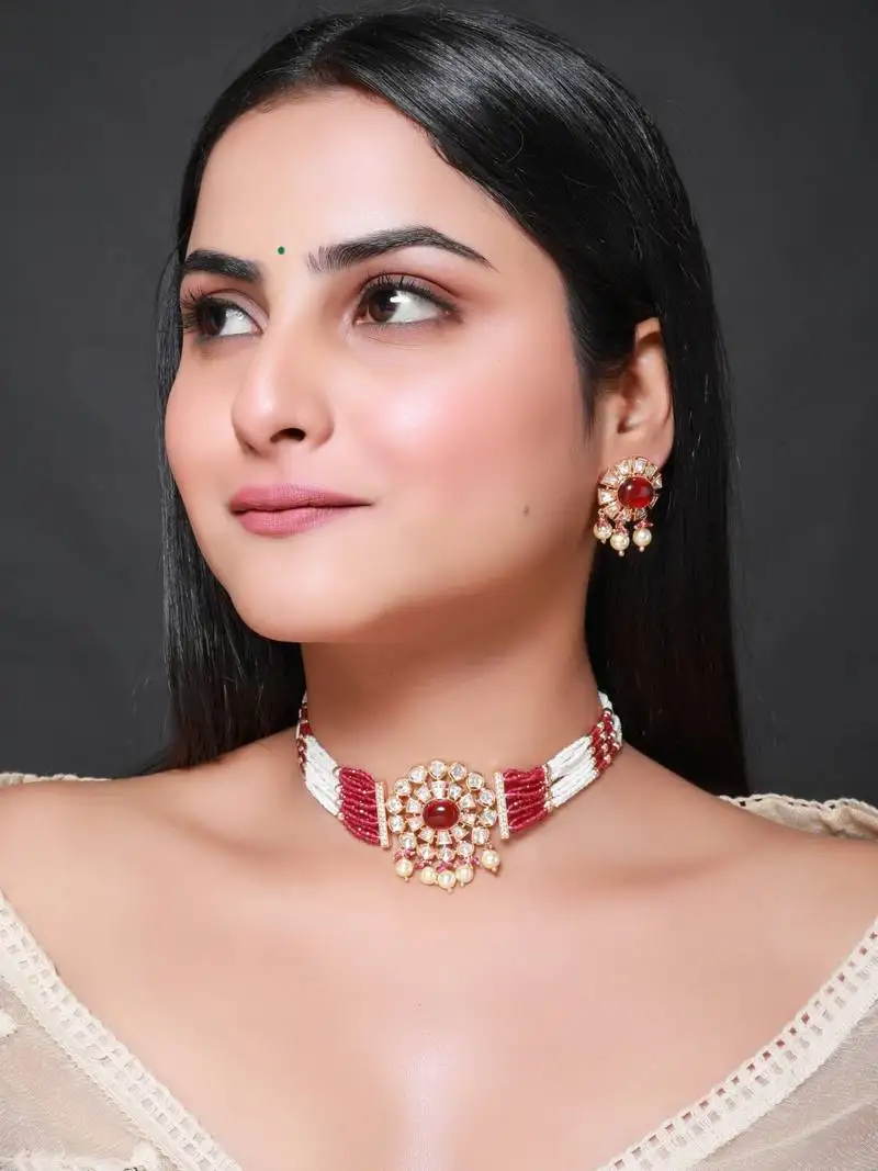 Ruby kundan polki choker necklace set