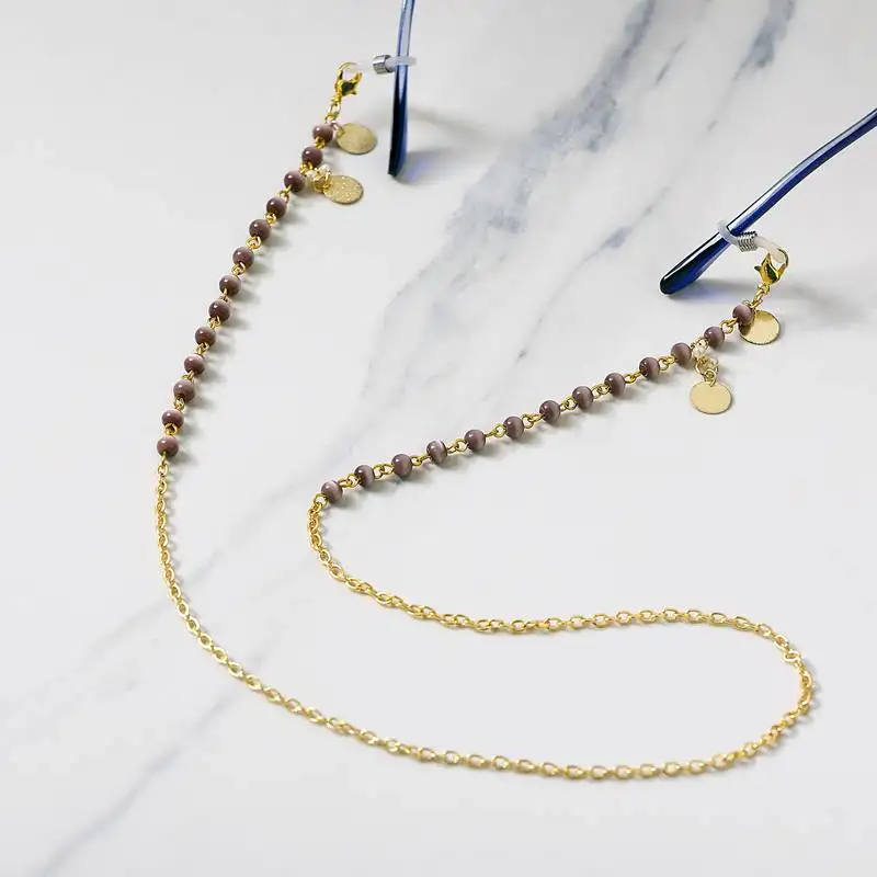 Lavender beads with golden coins spectacles::Air pods chain