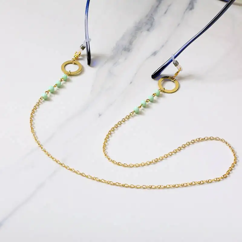 Green beads with golden ring spectacles::Air pods chain