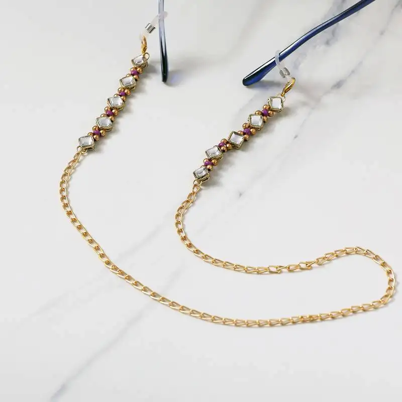 Kundan & purple beads spectacles::Air pods chain