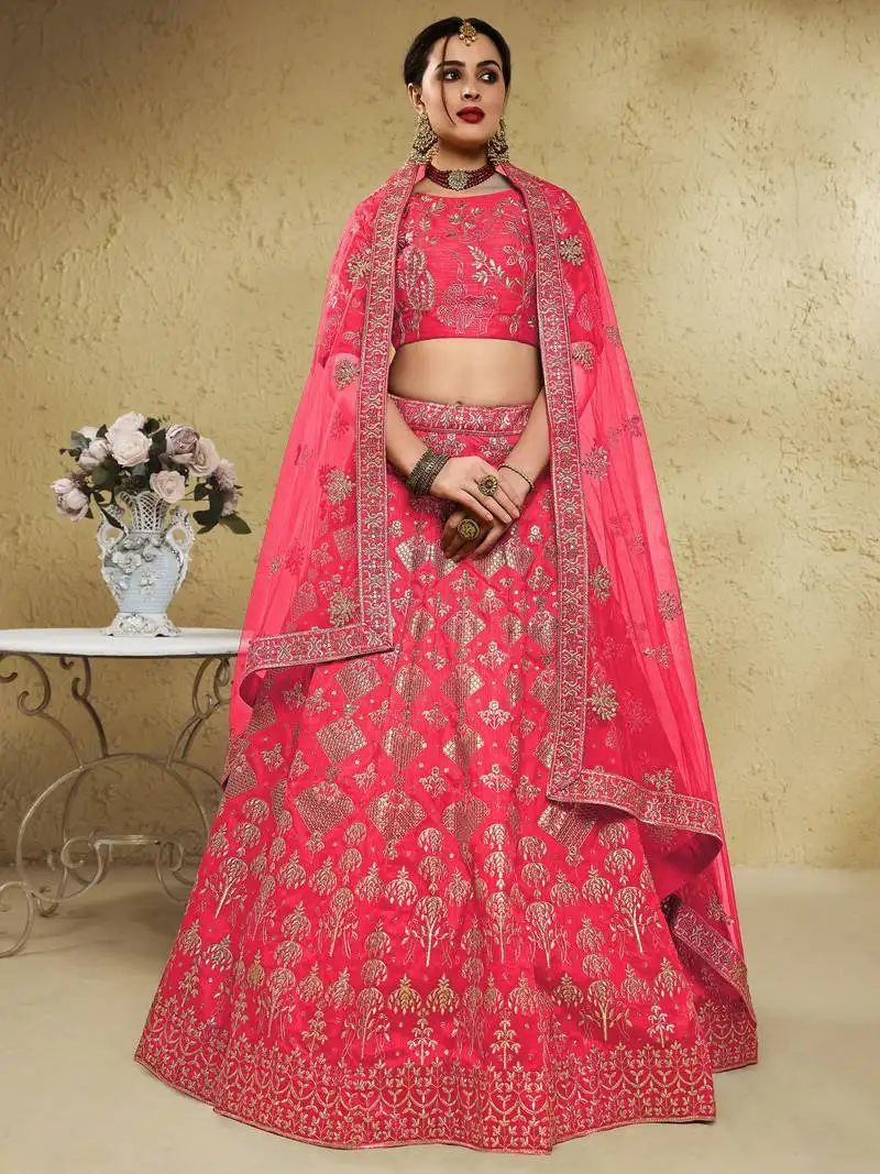 Peach sequins silk festival wear lehenga choli with dupatta
