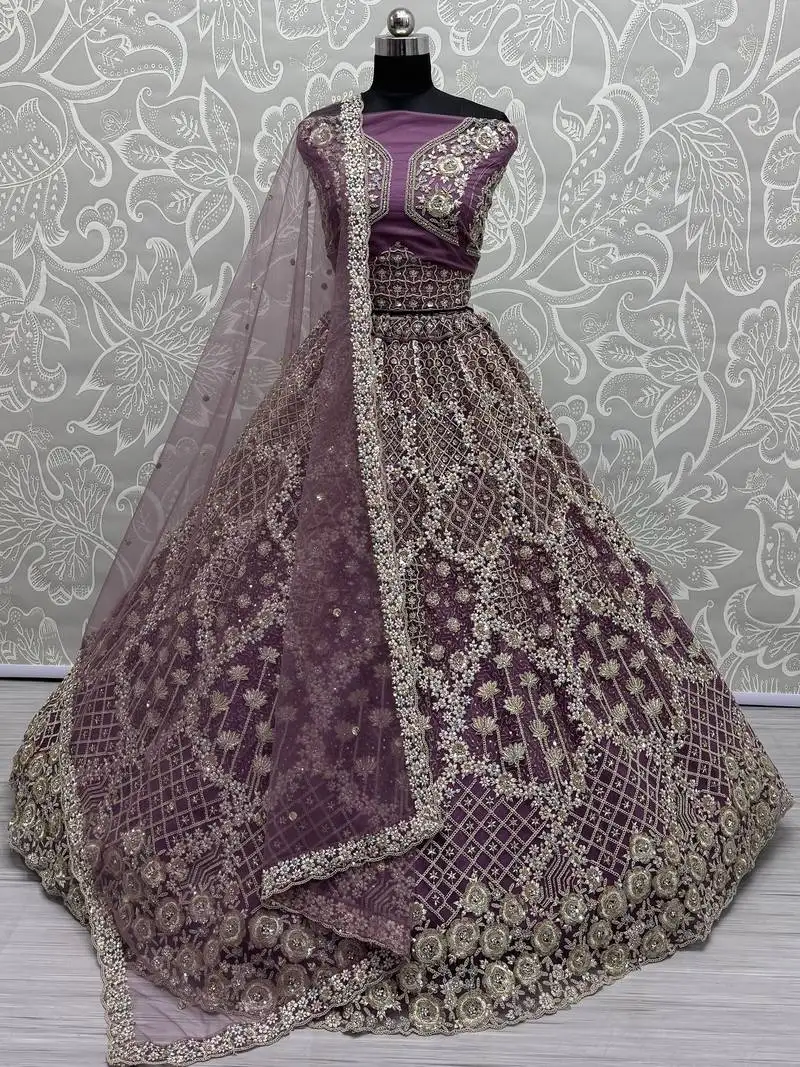 Lilac sequins net designer lehenga choli with dupatta