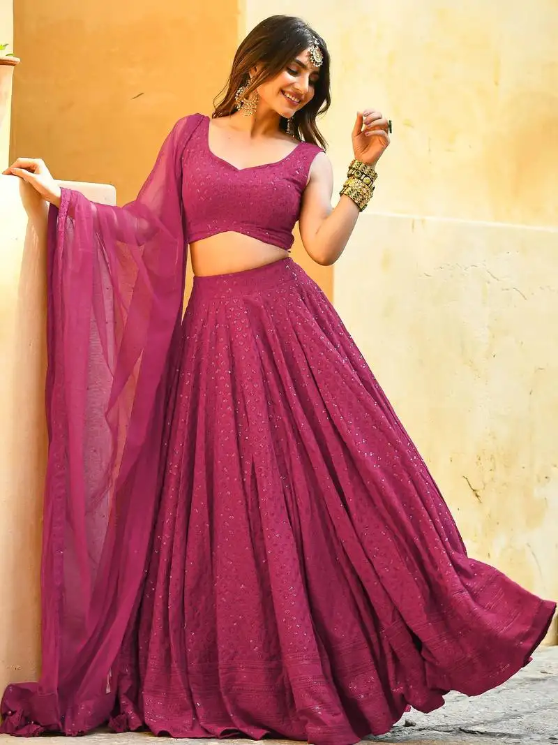 Pink sequins event wear lehenga choli with net dupatta