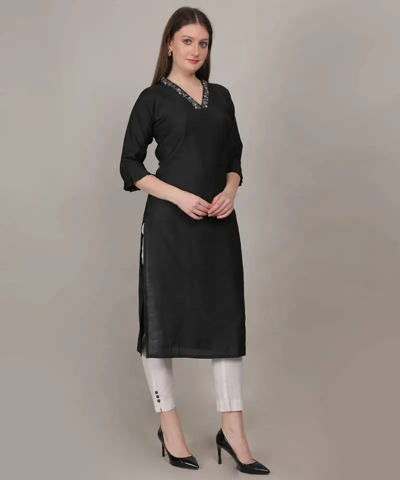 Black moti-beads handwork & straight vertigan kurti