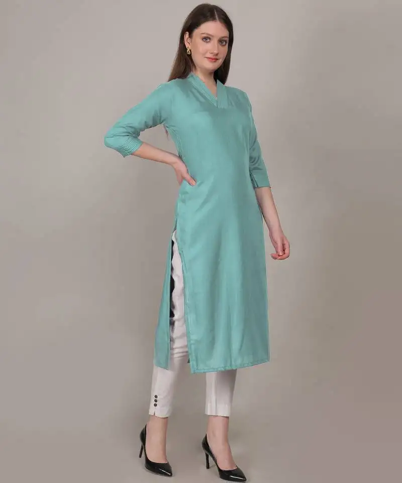 Aqua simple plain and straight ruby cotton kurti