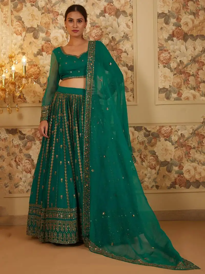 Green sequins organza festival wear lehenga choli