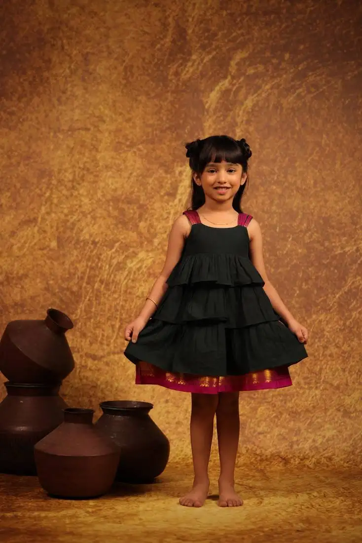 Green cotton dress for girls