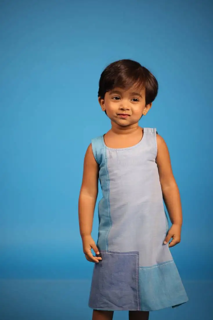 Shades of blue block cotton dress