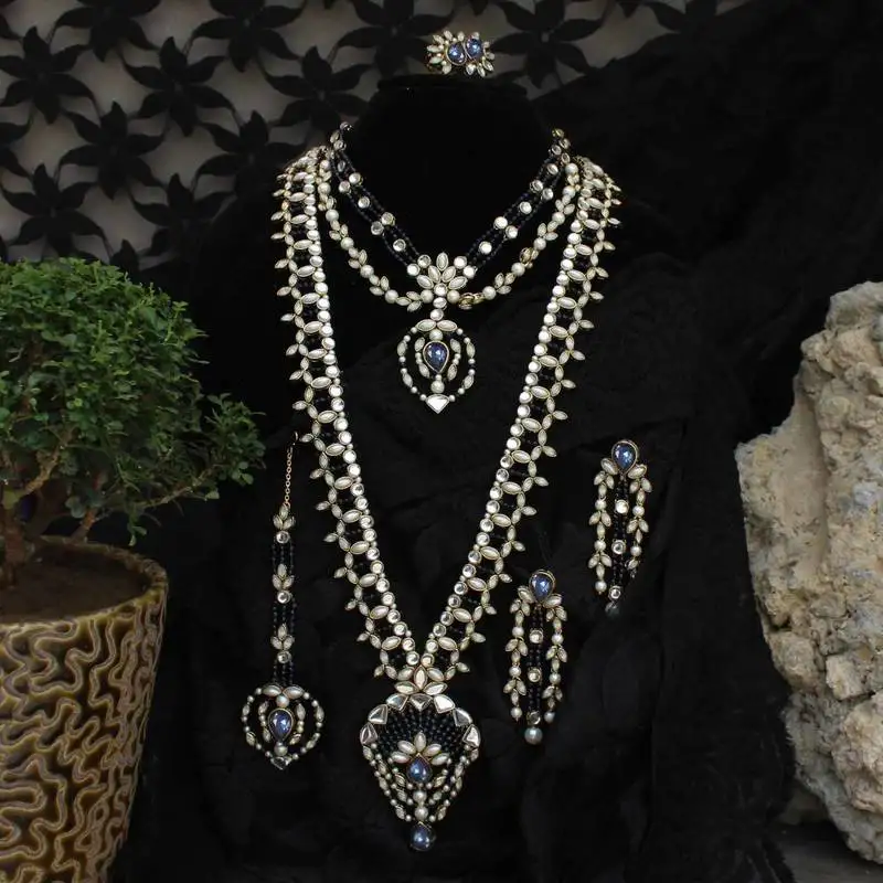 Blue hues full set with choker, long necklace, earrings, bracelet & 2 rings