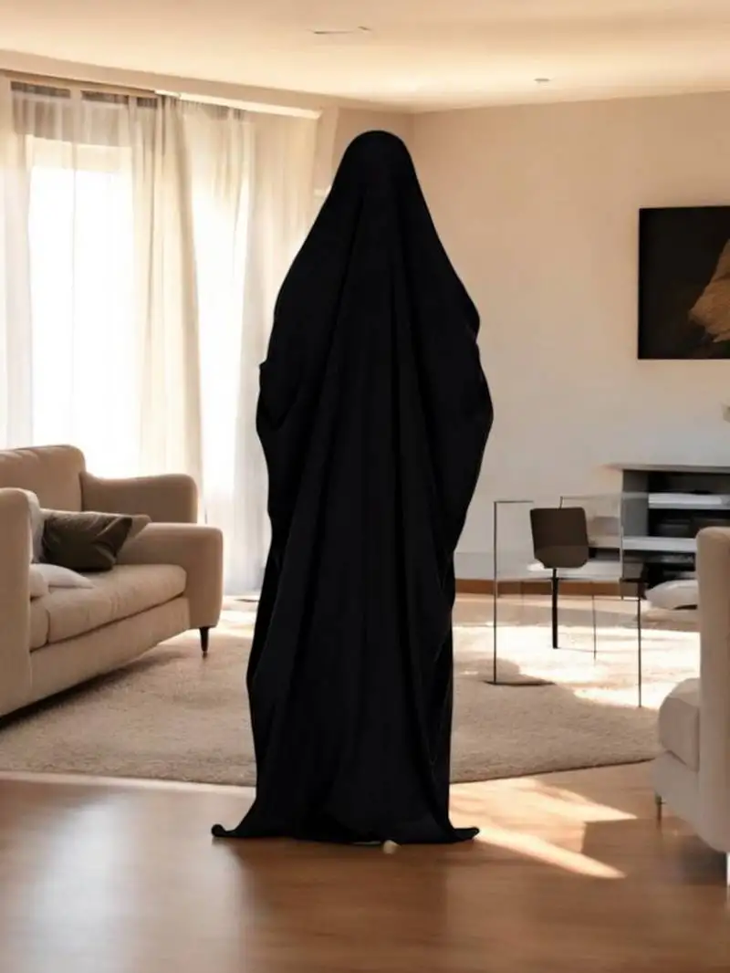 Black one piece jilbab with adjustable nose piece