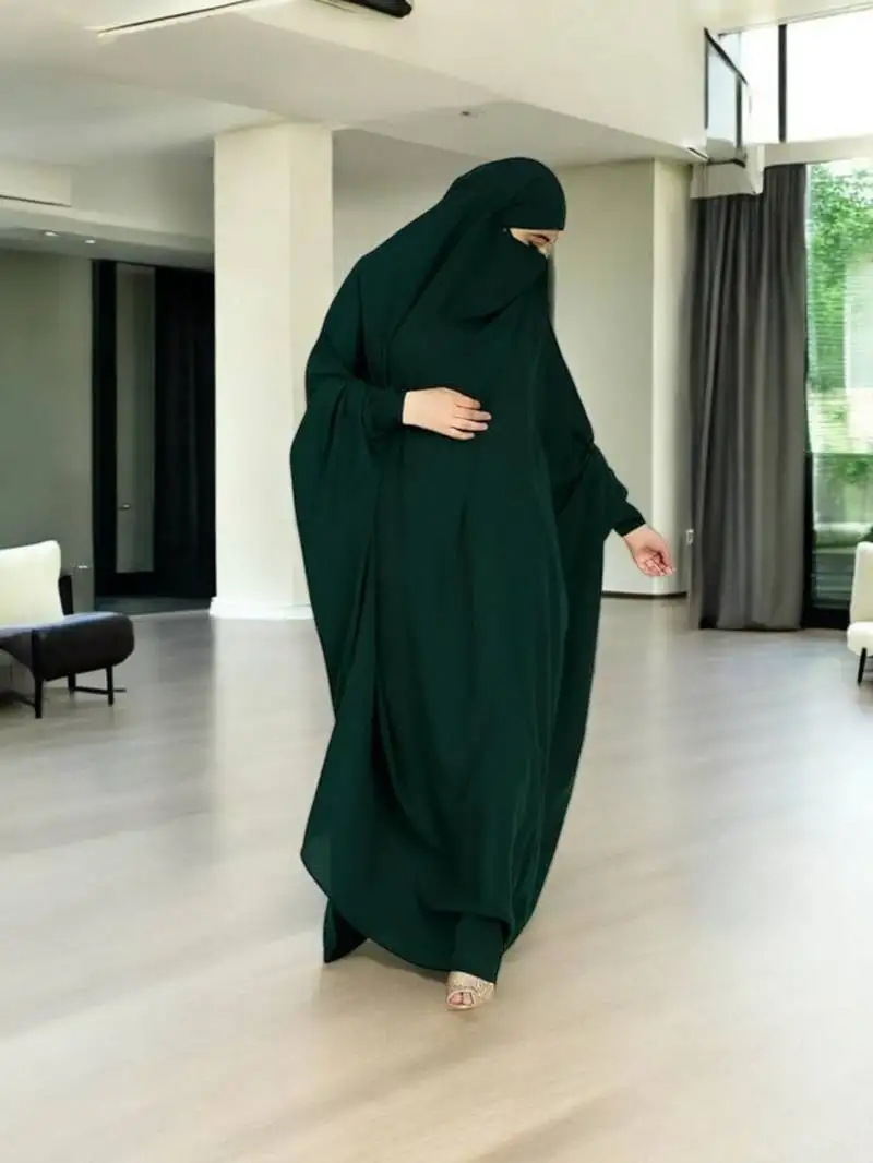 Green one piece jilbab with adjustable nose piece