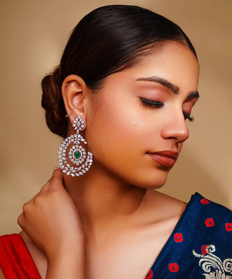 Green diamond white finish earrings