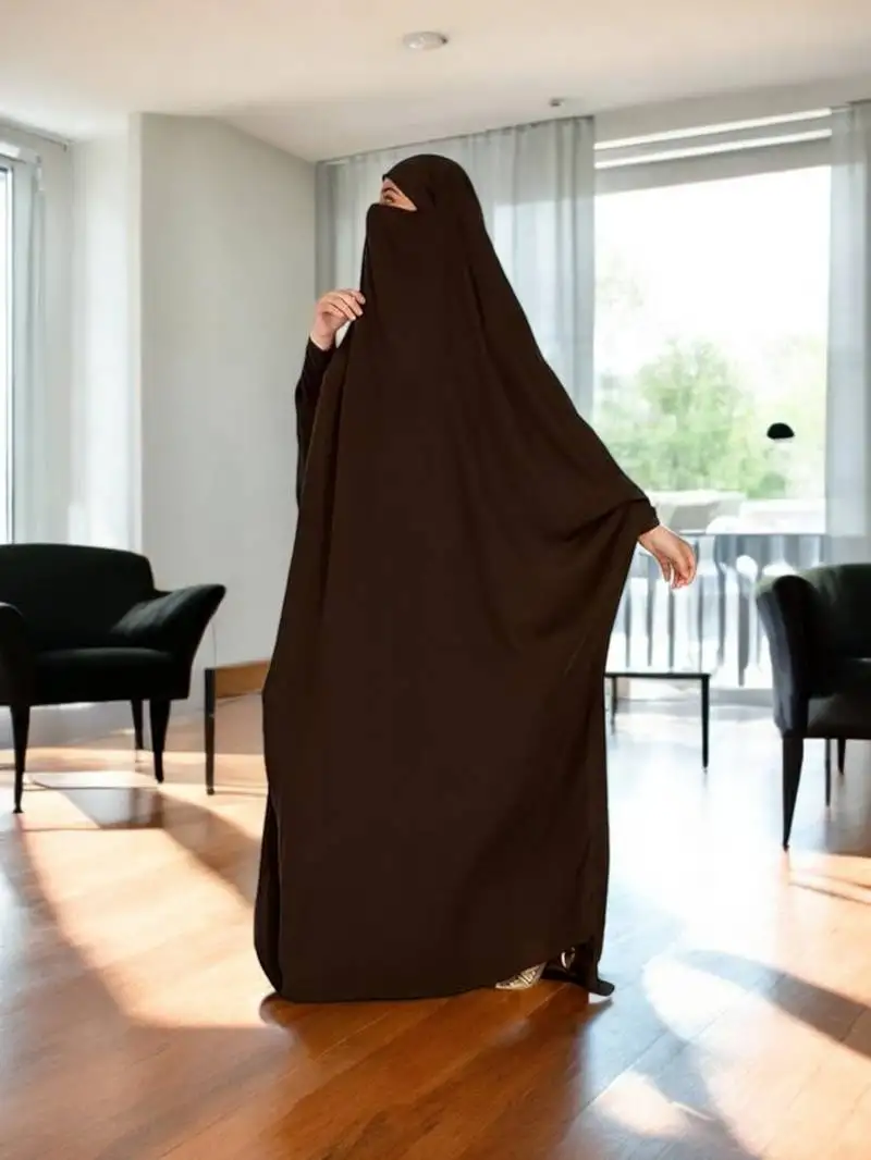 Brown one piece jilbab with adjustable nose piece