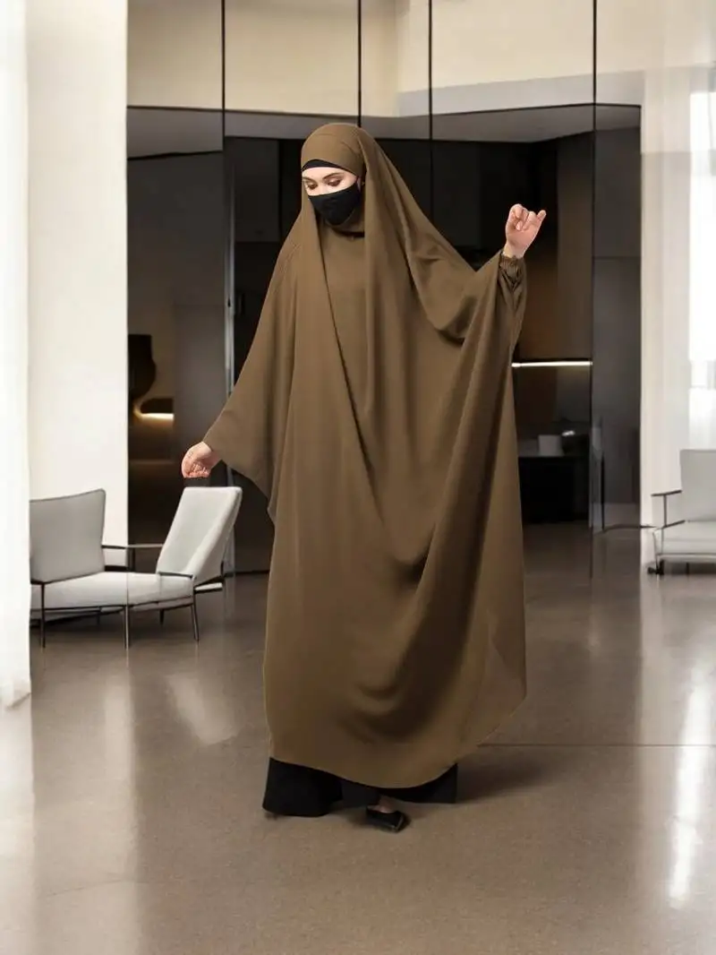 Olive full length single piece jilbab with adjustable mouthpiece
