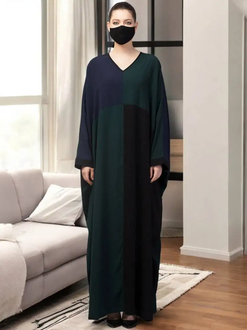 Colour blocked kaftan abaya in free size