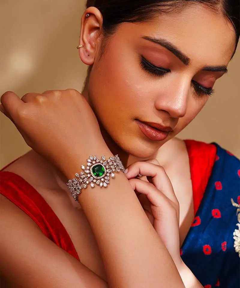 Green diamond white finish bracelet