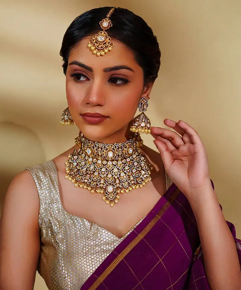 Gold kundan polki two tone finish necklace set