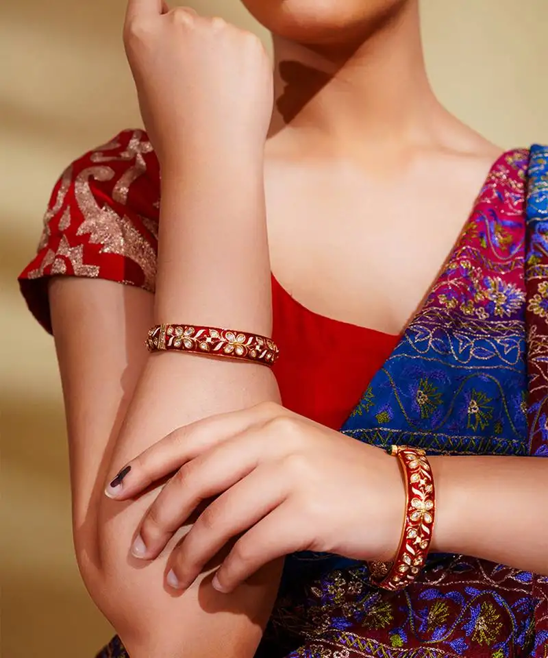 Red kundan polki gold finish bangle