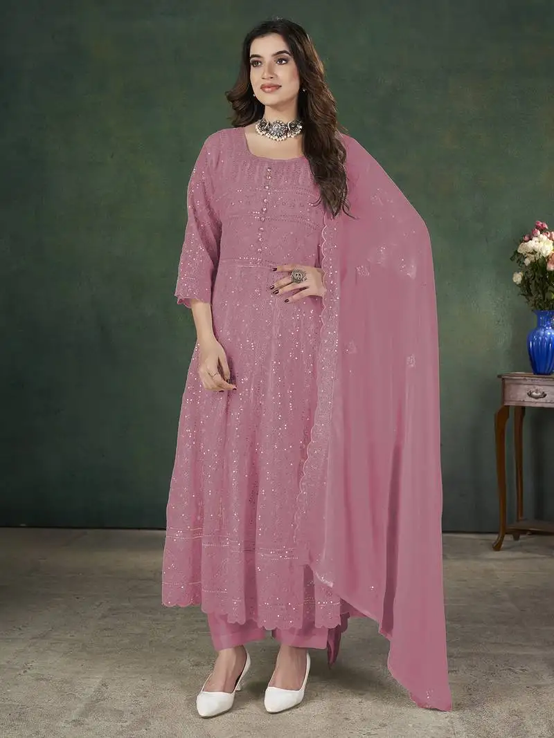 Gajari lakhnavi sequins zari resham georgette anarkali suit semi stitched