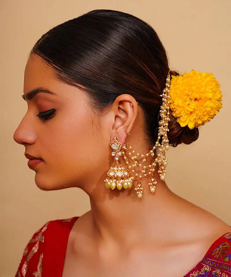 Gold kundan polki gold finish earchain