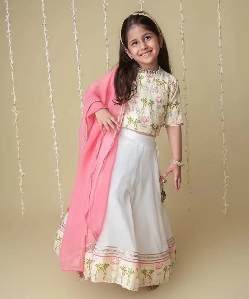 Traditional pichwai printed lehnga set for kids
