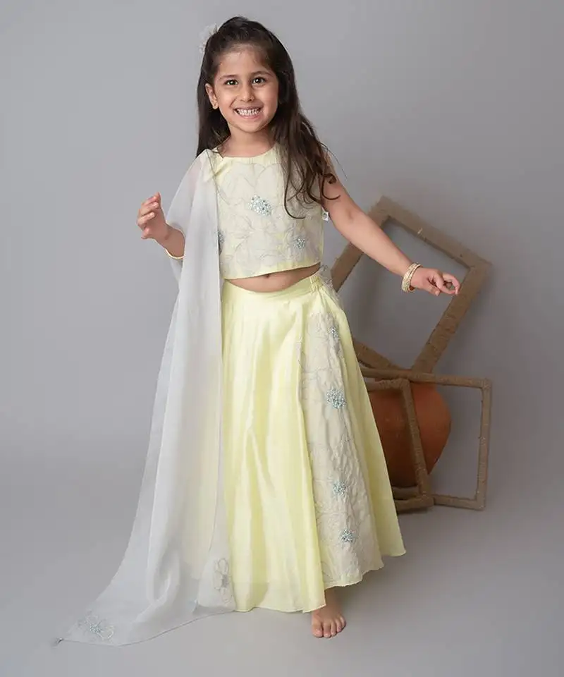 Lemon floral applique lehnga set