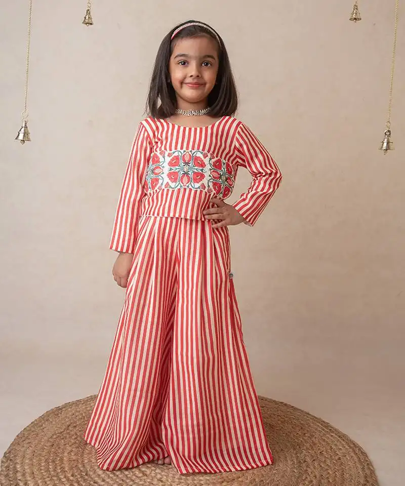 Pomegranate striped sharara set