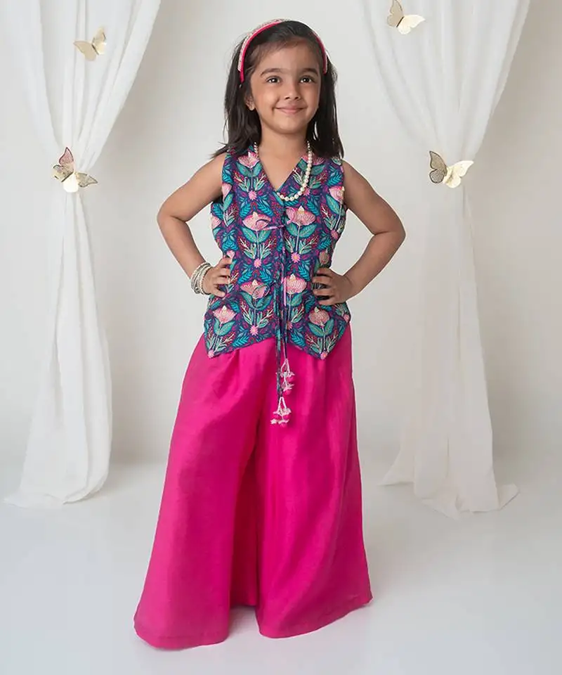 Floral printed waistcoat and sharara set for kids
